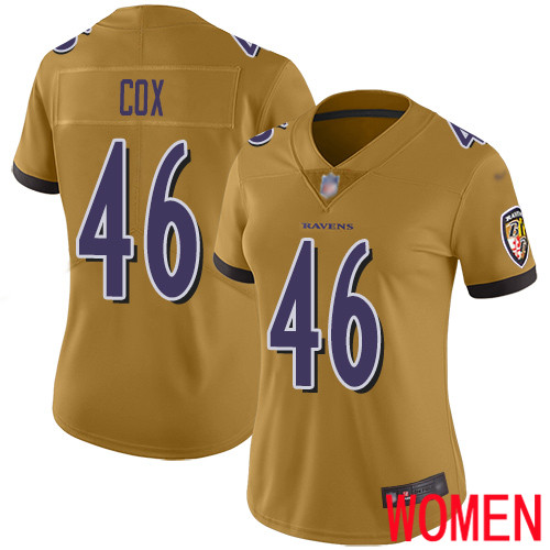 Baltimore Ravens Limited Gold Women Morgan Cox Jersey NFL Football #46 Inverted Legend